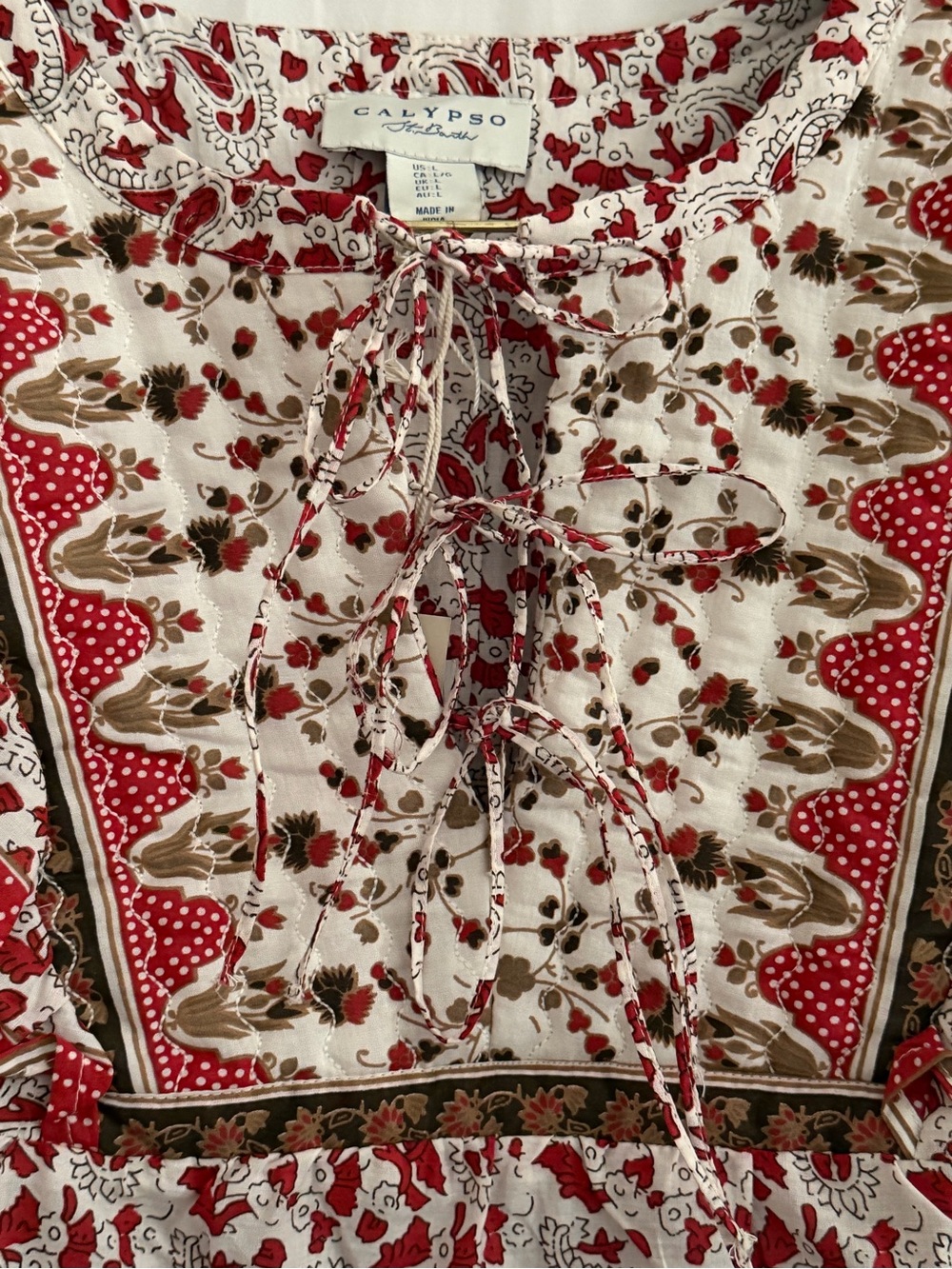 NWT Calypso St.Barth Boho Ruffle Yoke Peasant Blouse Top - Red Floral Print - L - Picture 6 of 15